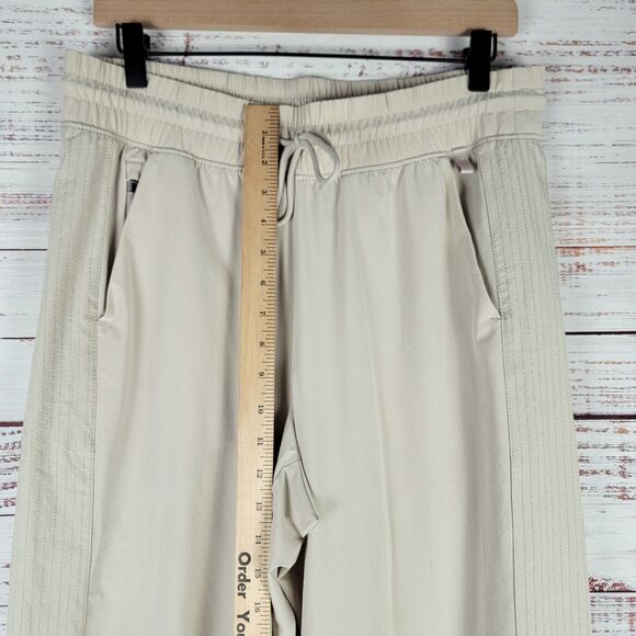 Athleta Avenue Wide Leg Crop Pants Women's 10 Beige Stretch Drawstring Pockets - Picture 5 of 12